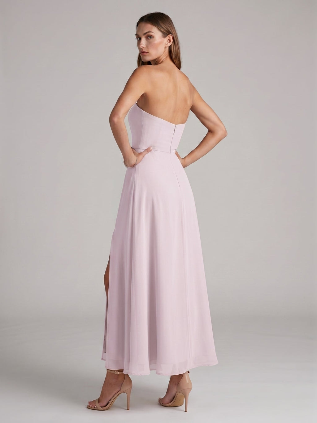 Elegant Lilac Chiffon A-Line Off-the-Shoulder Back Zip Ankle-Length Bridesmaid Dress - Curvevia