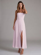 Elegant Lilac Chiffon A-Line Off-the-Shoulder Back Zip Ankle-Length Bridesmaid Dress - Curvevia