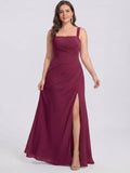 Elegant Mulberry Chiffon A-Line Square Neck Back Zip with nan Ankle-Length Bridesmaid Dress - Curvevia
