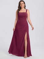 Elegant Mulberry Chiffon A-Line Square Neck Back Zip with nan Ankle-Length Bridesmaid Dress - Curvevia