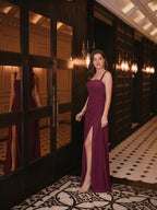 Elegant Mulberry Chiffon A-Line Square Neck Back Zip with nan Ankle-Length Bridesmaid Dress - Curvevia