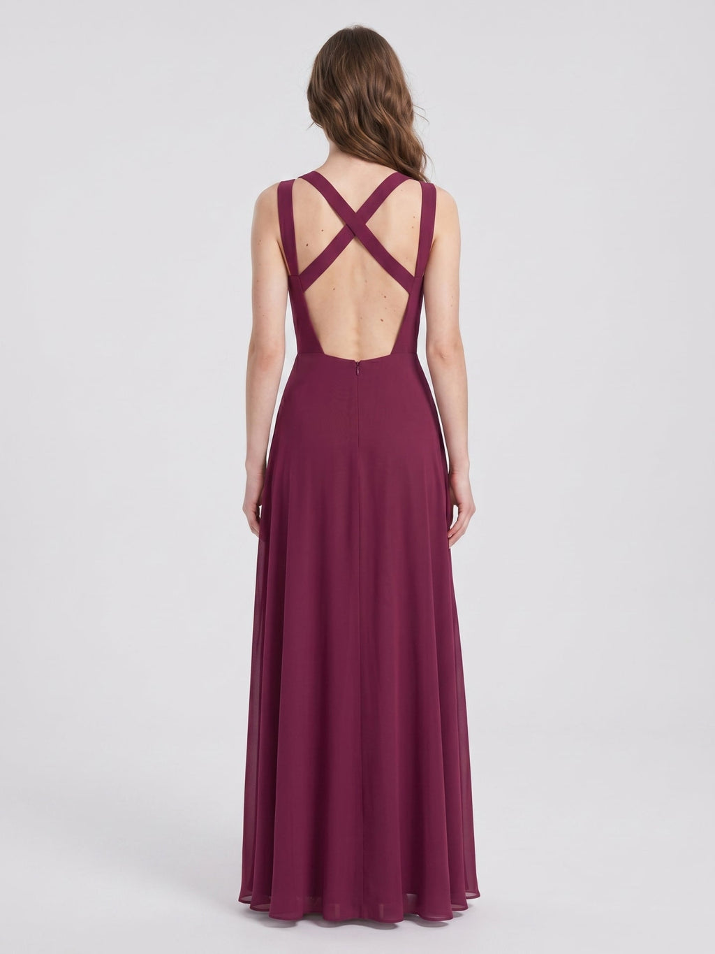 Elegant Mulberry Chiffon A-Line Square Neck Back Zip with nan Ankle-Length Bridesmaid Dress - Curvevia