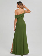 Elegant Olive Green Chiffon A-Line One Shoulder Backless with nan Ankle-Length Bridesmaid Dress - Curvevia