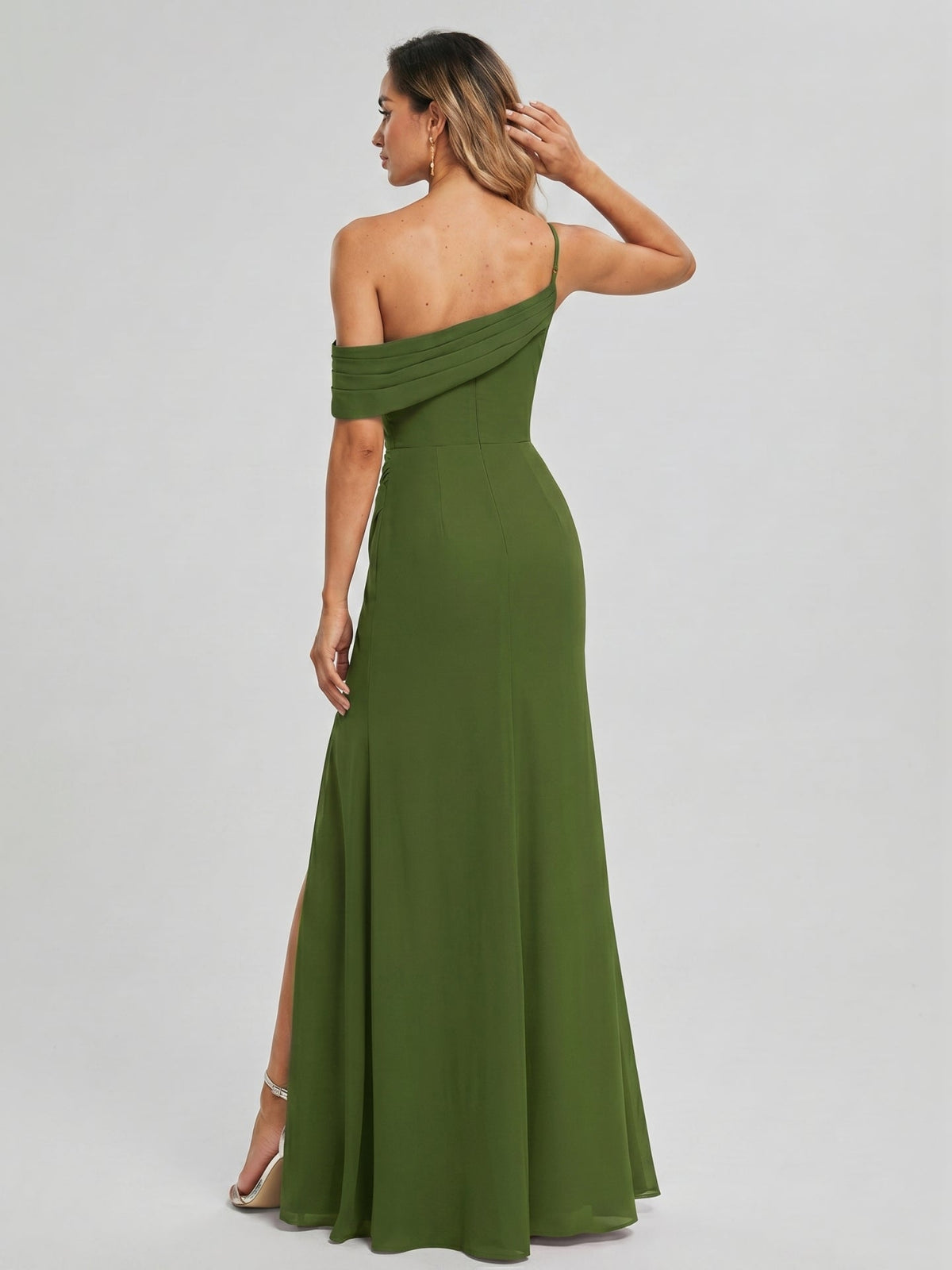 Elegant Olive Green Chiffon A-Line One Shoulder Backless with nan Ankle-Length Bridesmaid Dress - Curvevia