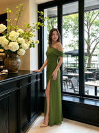 Elegant Olive Green Chiffon A-Line One Shoulder Backless with nan Ankle-Length Bridesmaid Dress - Curvevia