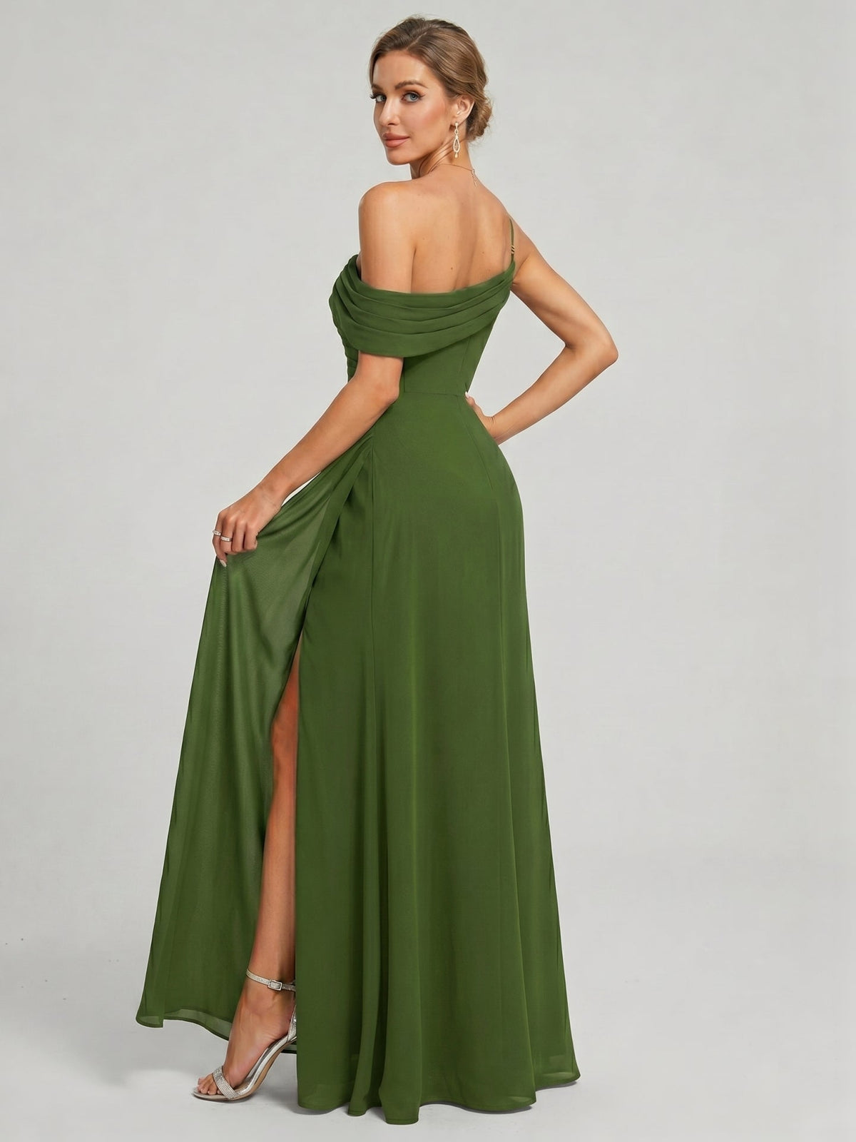 Elegant Olive Green Chiffon A-Line One Shoulder Backless with nan Ankle-Length Bridesmaid Dress - Curvevia