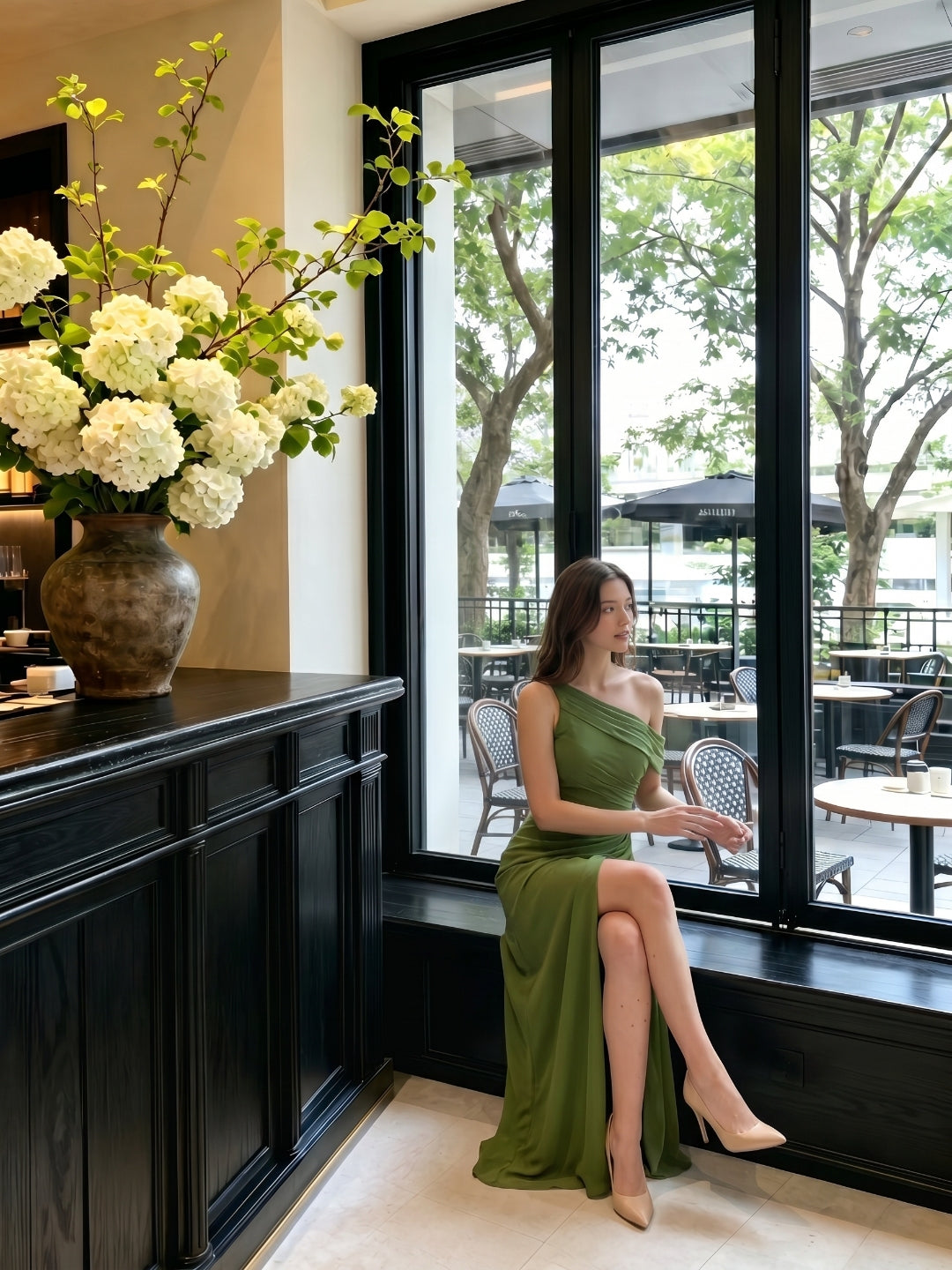 Elegant Olive Green Chiffon A-Line One Shoulder Backless with nan Ankle-Length Bridesmaid Dress - Curvevia