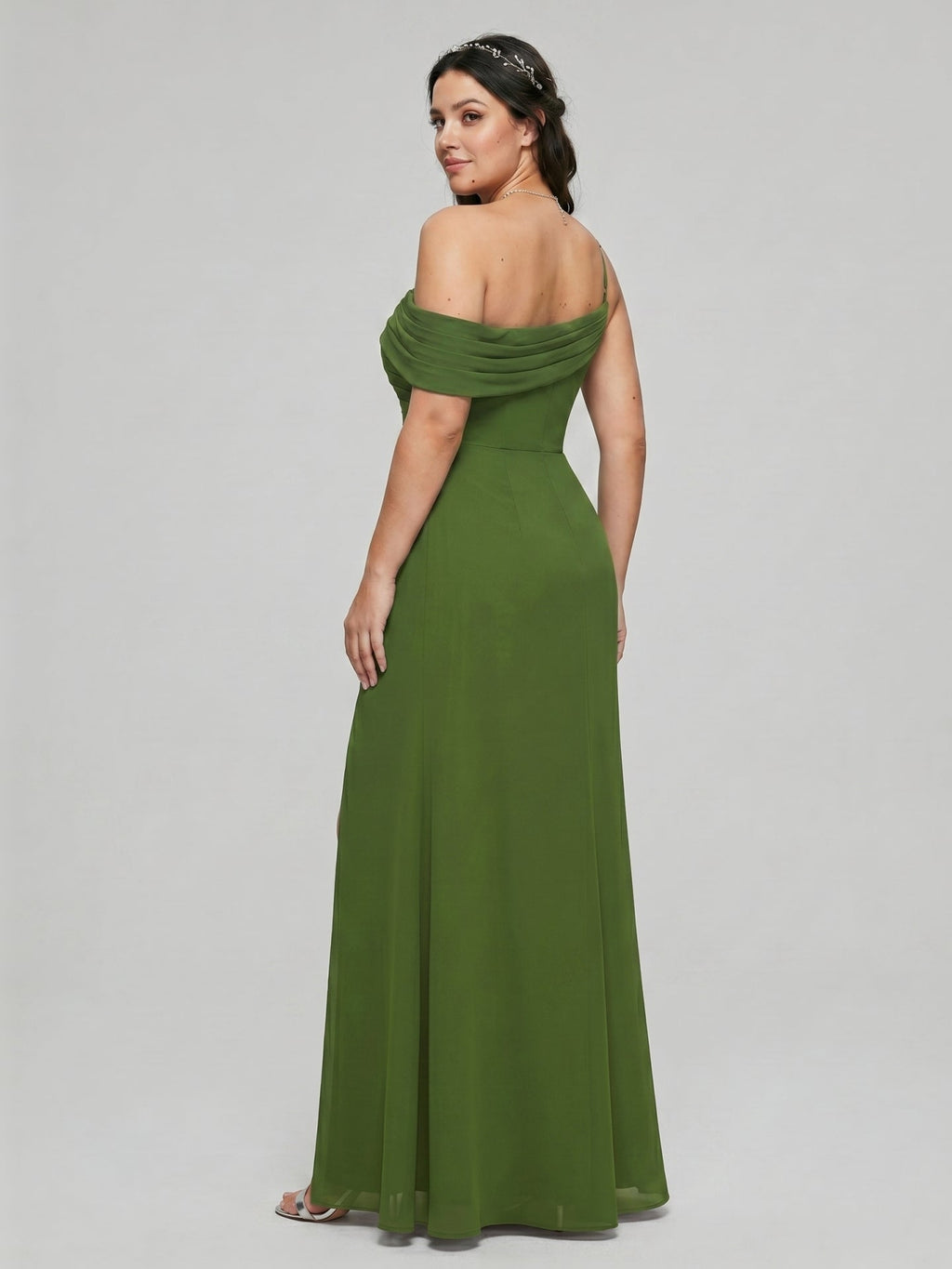 Elegant Olive Green Chiffon A-Line One Shoulder Backless with nan Ankle-Length Bridesmaid Dress - Curvevia