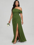 Elegant Olive Green Chiffon A-Line One Shoulder Backless with nan Ankle-Length Bridesmaid Dress - Curvevia