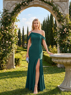Elegant Peacock Chiffon mermaid Straight Neck Back Zip Ankle-Length Bridesmaid Dress - Curvevia