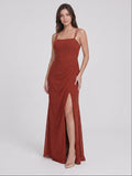 Elegant Rust Chiffon A-Line Straight Neck Criss-Cross Straps with nan Ankle-Length Bridesmaid Dress - Curvevia