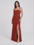 Elegant Rust Chiffon A-Line Straight Neck Criss-Cross Straps with nan Ankle-Length Bridesmaid Dress - Curvevia