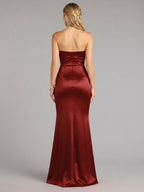 Elegant Wine Satin Mermaid Off-the-Shoulder Back Zip Ankle-Length Bridesmaid Dress - Curvevia