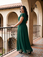 Emerald Chiffon Scoop Neck Back Zip A-Line Ankle-Length Plus Size Bridesmaid Dress - Curvevia