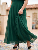 Emerald Chiffon Scoop Neck Back Zip A-Line Ankle-Length Plus Size Bridesmaid Dress - Curvevia