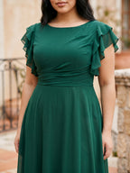 Emerald Chiffon Scoop Neck Back Zip A-Line Ankle-Length Plus Size Bridesmaid Dress - Curvevia