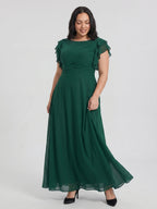 Emerald Chiffon Scoop Neck Back Zip A-Line Ankle-Length Plus Size Bridesmaid Dress - Curvevia