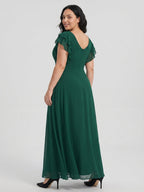 Emerald Chiffon Scoop Neck Back Zip A-Line Ankle-Length Plus Size Bridesmaid Dress - Curvevia