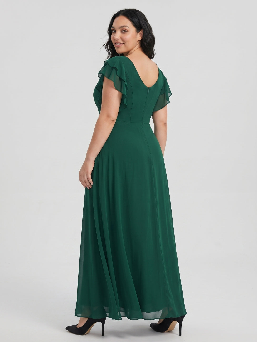 Emerald Chiffon Scoop Neck Back Zip A-Line Ankle-Length Plus Size Bridesmaid Dress - Curvevia