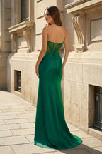 Mermaid Sweetheart Blue Beaded Ruched Long Evening Dress with Slit - Curvevia