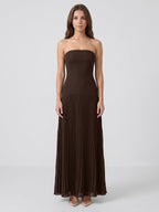 Espresso Chiffon A-Line Straight Neck Back Zip Floor-Length Pleated Bridesmaid Dress - Curvevia