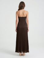 Espresso Chiffon A-Line Straight Neck Back Zip Floor-Length Pleated Bridesmaid Dress - Curvevia