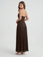 Espresso Chiffon A-Line Straight Neck Back Zip Floor-Length Pleated Bridesmaid Dress - Curvevia