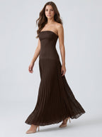 Espresso Chiffon A-Line Straight Neck Back Zip Floor-Length Pleated Bridesmaid Dress - Curvevia