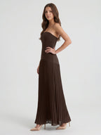 Espresso Chiffon A-Line Straight Neck Back Zip Floor-Length Pleated Bridesmaid Dress - Curvevia
