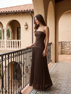 Espresso Chiffon A-Line Straight Neck Back Zip Floor-Length Pleated Bridesmaid Dress - Curvevia