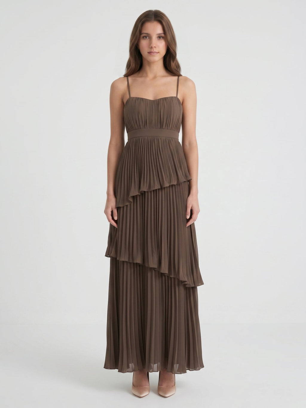 Espresso Chiffon A-Line Sweetheart Backless Ankle-Length Pleated Bridesmaid Dress - Curvevia