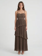 Espresso Chiffon A-Line Sweetheart Backless Ankle-Length Pleated Bridesmaid Dress - Curvevia