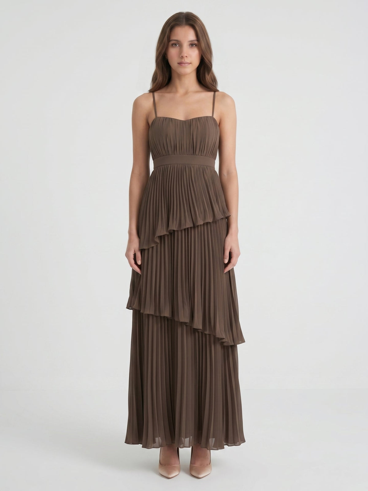Espresso Chiffon A-Line Sweetheart Backless Ankle-Length Pleated Bridesmaid Dress - Curvevia