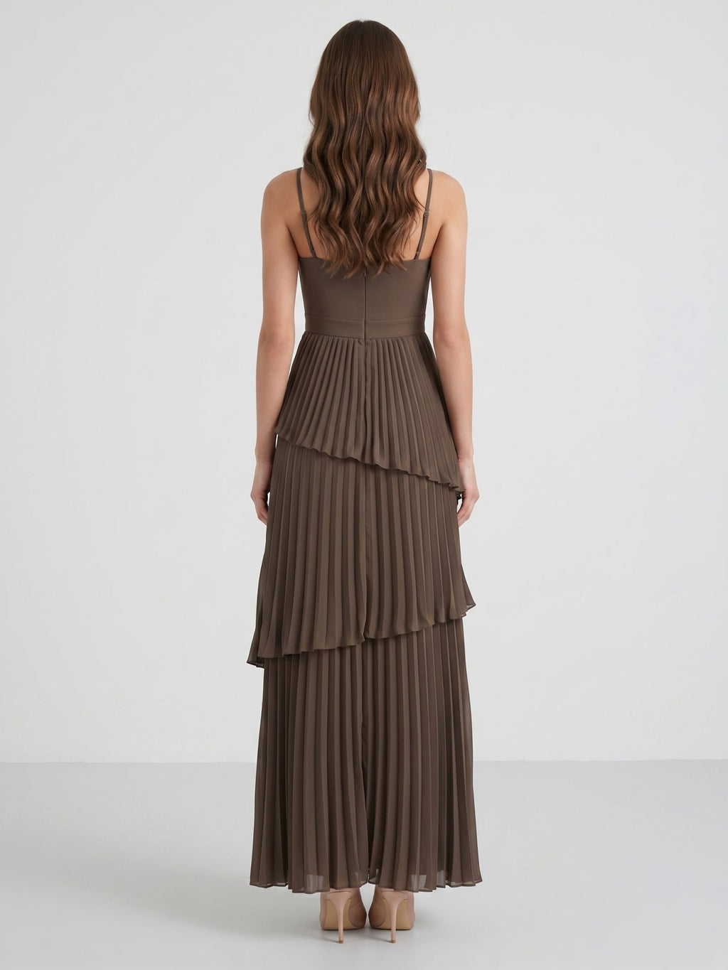 Espresso Chiffon A-Line Sweetheart Backless Ankle-Length Pleated Bridesmaid Dress - Curvevia