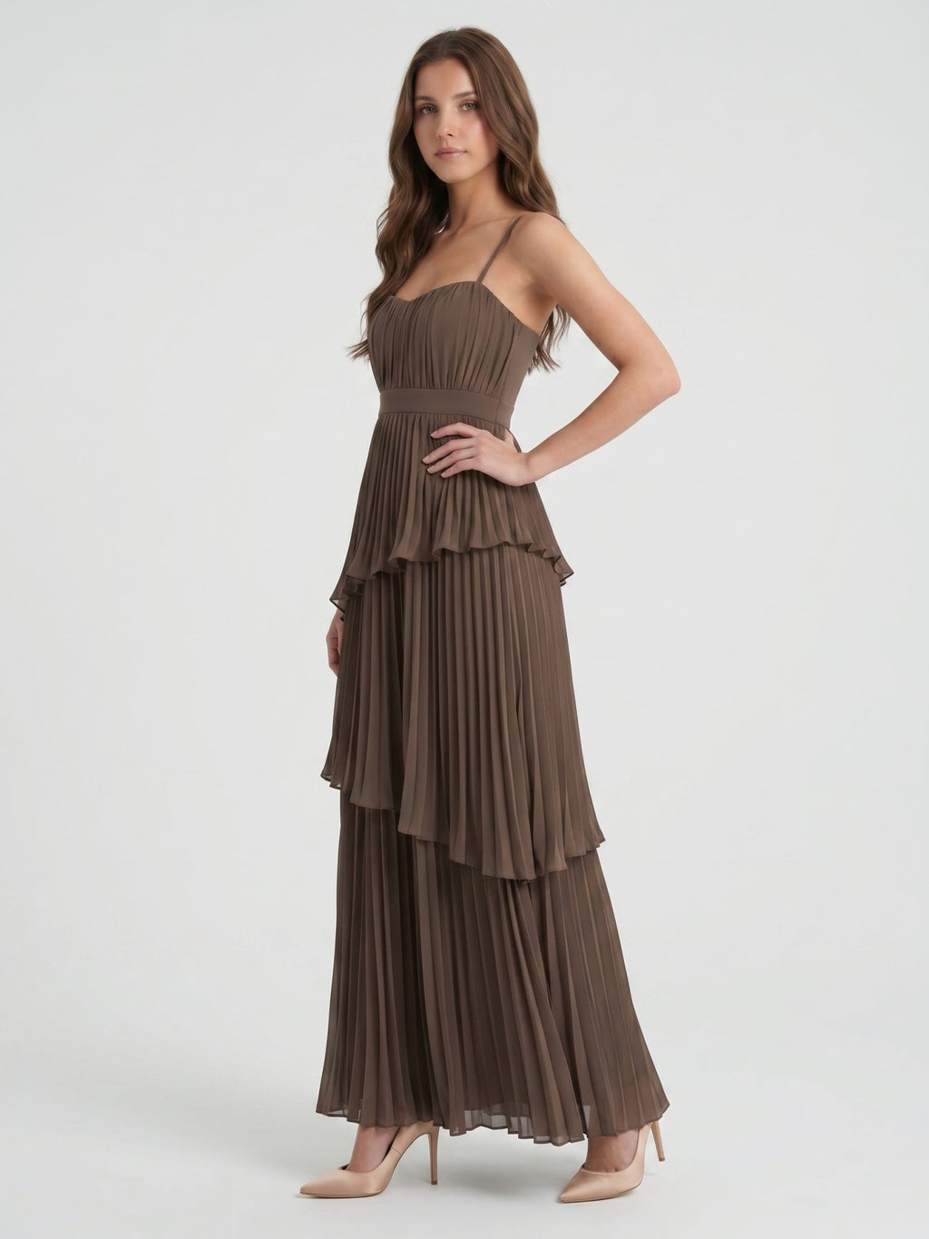 Espresso Chiffon A-Line Sweetheart Backless Ankle-Length Pleated Bridesmaid Dress - Curvevia