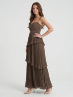 Espresso Chiffon A-Line Sweetheart Backless Ankle-Length Pleated Bridesmaid Dress - Curvevia