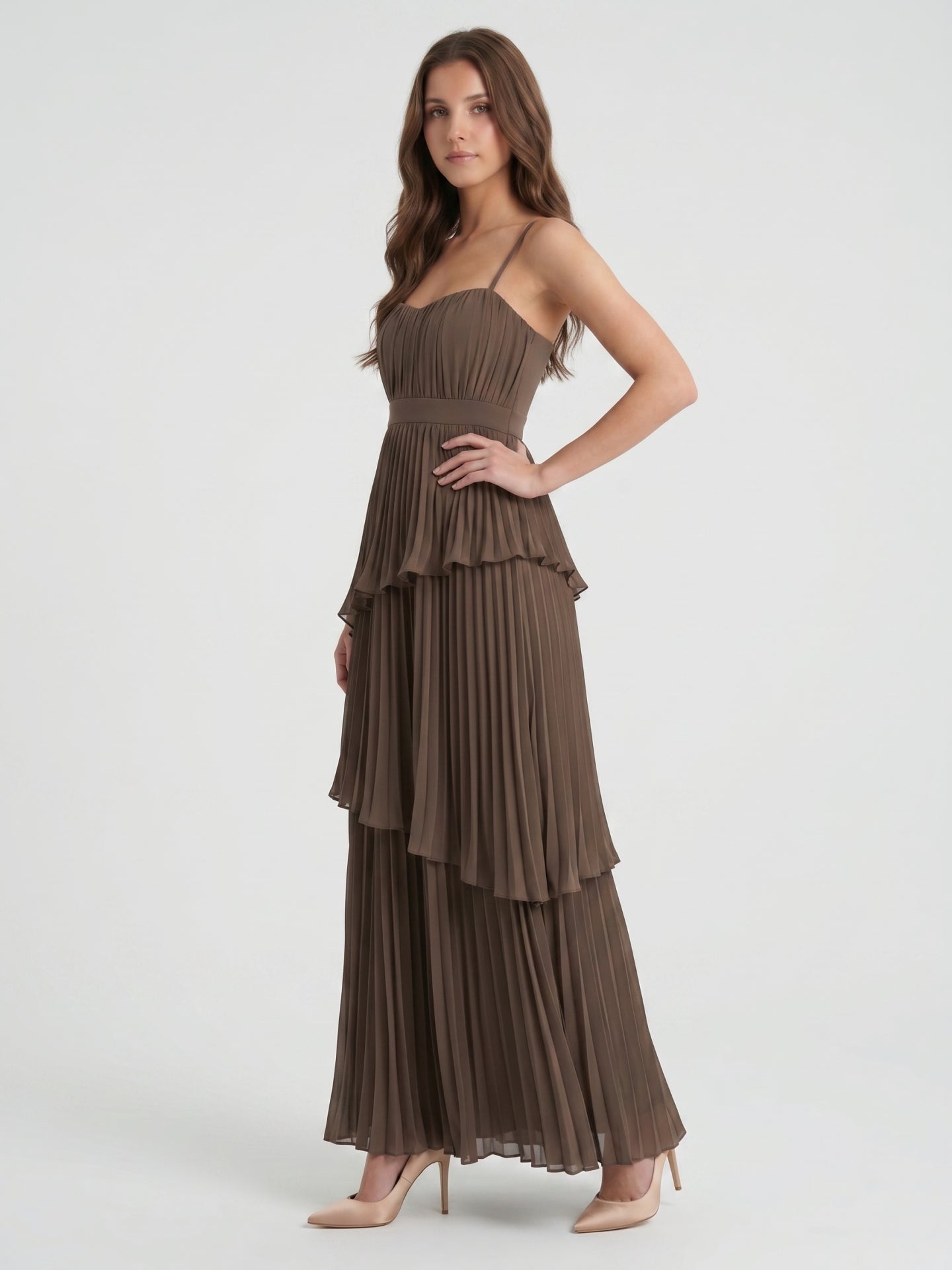 Espresso Chiffon A-Line Sweetheart Backless Ankle-Length Pleated Bridesmaid Dress - Curvevia