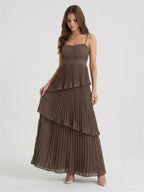 Espresso Chiffon A-Line Sweetheart Backless Ankle-Length Pleated Bridesmaid Dress - Curvevia