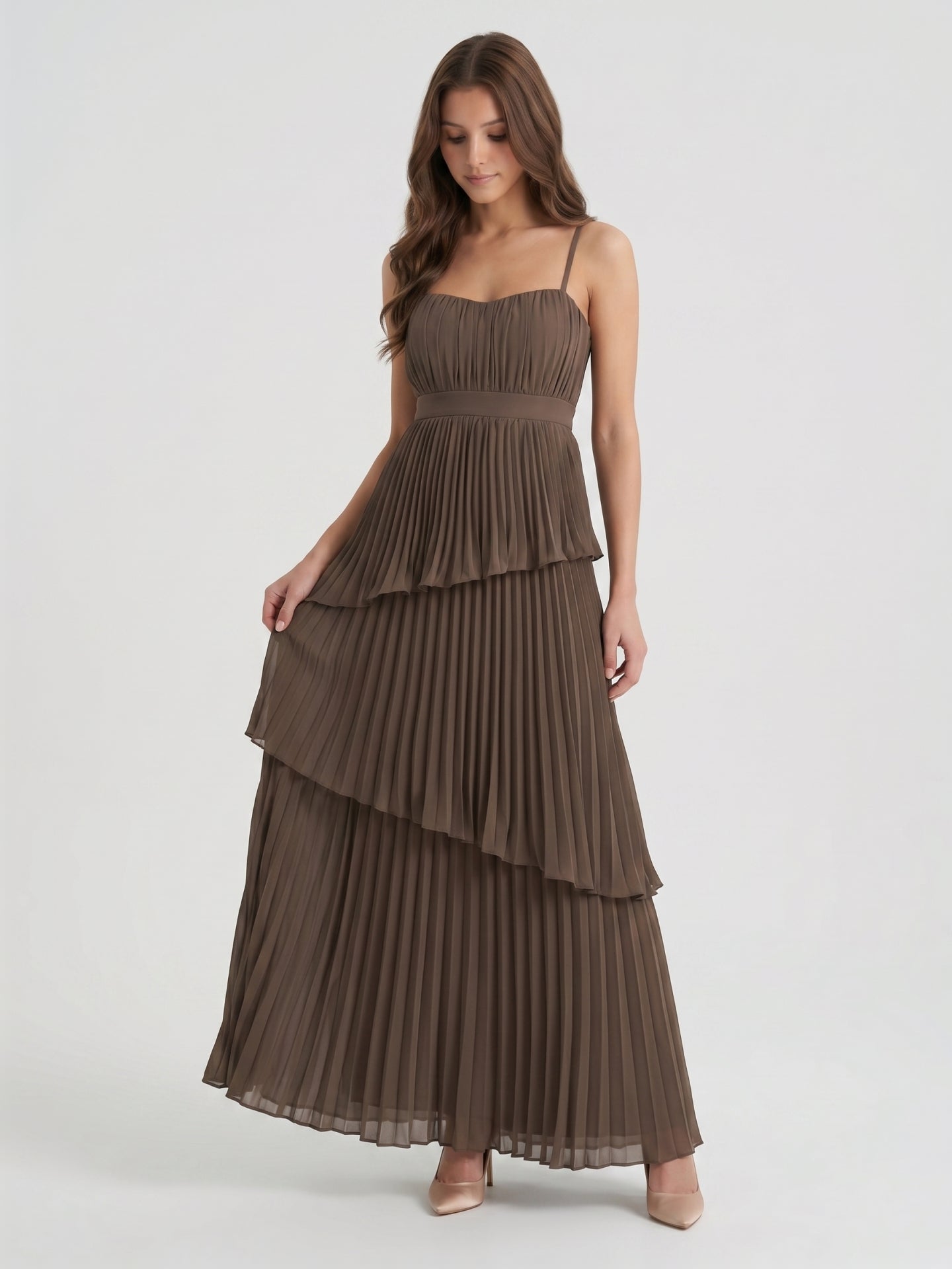 Espresso Chiffon A-Line Sweetheart Backless Ankle-Length Pleated Bridesmaid Dress - Curvevia
