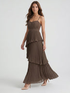 Espresso Chiffon A-Line Sweetheart Backless Ankle-Length Pleated Bridesmaid Dress - Curvevia