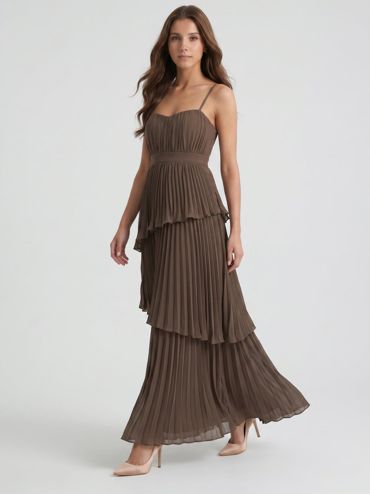 Espresso Chiffon A-Line Sweetheart Backless Ankle-Length Pleated Bridesmaid Dress - Curvevia