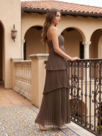 Espresso Chiffon A-Line Sweetheart Backless Ankle-Length Pleated Bridesmaid Dress - Curvevia