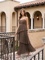 Espresso Chiffon A-Line Sweetheart Backless Ankle-Length Pleated Bridesmaid Dress - Curvevia