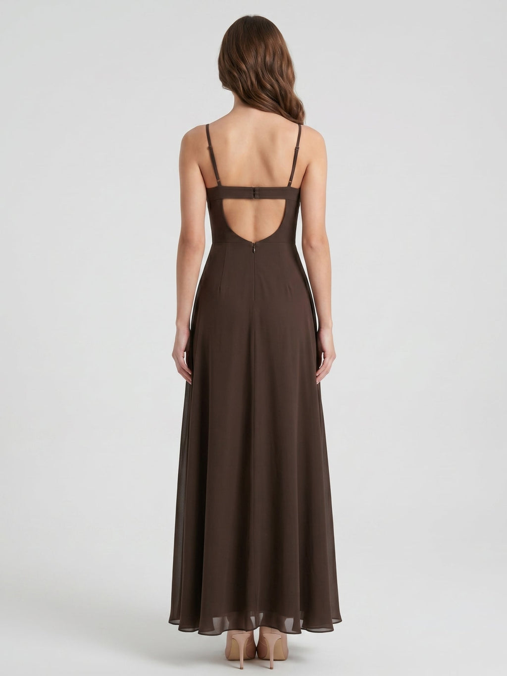 Espresso Chiffon A-Line Sweetheart Keyhole Back Floor-Length Bridesmaid Dress - Curvevia