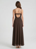 Espresso Chiffon A-Line Sweetheart Keyhole Back Floor-Length Bridesmaid Dress - Curvevia