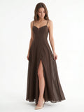 Espresso Chiffon A-Line Sweetheart Keyhole Back Floor-Length Bridesmaid Dress - Curvevia
