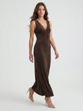 Espresso Velvet Sheath Cowl Neck Back Zip Floor-Length Bridesmaid Dress - Curvevia