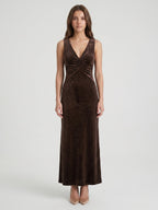 Espresso Velvet Sheath Cowl Neck Back Zip Floor-Length Bridesmaid Dress - Curvevia