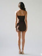 Espresso Stretch Knit Sheath Straight Neck Backless Short Dress - Curvevia