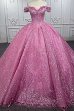 Exquisite Tulle V-neck Off the Shoulder Appliqued Quinceanera Dress - Curvevia